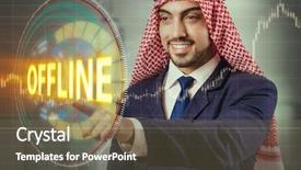  Presentation with arab - PPT theme enhanced with arab man pressing offline button background and a  colored foreground