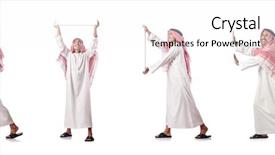  Presentation with virtual - Amazing presentation design having arab man pushing virtual obstacle backdrop and a pink colored foreground