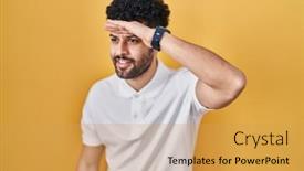  Presentation with far away - Slide set featuring arab-man-standing-over-yellow background and a yellow colored foreground