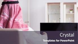  Presentation with man watching woman preparing vegetables - Presentation with arab-man-watching-tv background and a tawny brown colored foreground