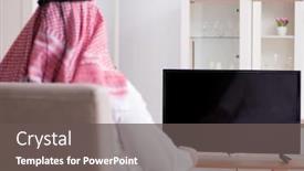  Presentation with man watching woman preparing vegetables - Theme with arab-man-watching-tv background and a dark gray colored foreground