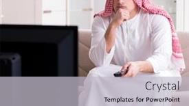  Presentation with arab - Colorful presentation design enhanced with arab-man-watching-tv backdrop and a light gray colored foreground