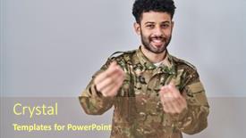  Presentation with army - Presentation theme having arab-man-wearing-camouflage-army background and a  colored foreground
