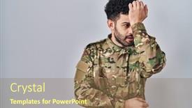  Presentation with army - Slide deck having arab-man-wearing-camouflage-army background and a coral colored foreground
