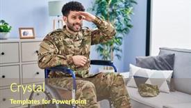  Presentation with far away - Presentation theme with arab-man-wearing-camouflage-army background and a violet colored foreground