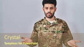  Presentation with arab - Slide deck with arab-man-wearing-camouflage-army background and a coral colored foreground