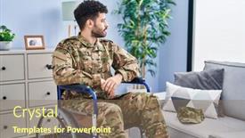  Presentation with army - Presentation design enhanced with arab-man-wearing-camouflage-army background and a violet colored foreground