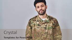  Presentation with army - Slides enhanced with arab-man-wearing-camouflage-army background and a coral colored foreground