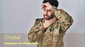  Presentation with flu virus - PPT theme featuring arab-man-wearing-camouflage-army background and a coral colored foreground