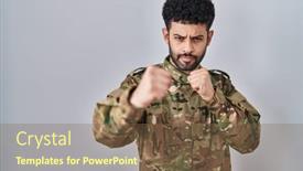  Presentation with army - Slides having arab-man-wearing-camouflage-army background and a tawny brown colored foreground