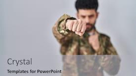  Presentation with violence - PPT theme featuring arab-man-wearing-camouflage-army background and a light gray colored foreground