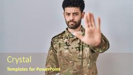  Presentation with sing - Presentation having arab-man-wearing-camouflage-army background and a coral colored foreground