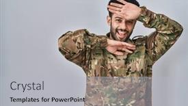  Presentation with army - Slide set consisting of arab-man-wearing-camouflage-army background and a light gray colored foreground