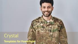  Presentation with army - Slides enhanced with arab-man-wearing-camouflage-army background and a coral colored foreground