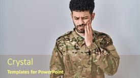  Presentation with army - Theme with arab-man-wearing-camouflage-army background and a coral colored foreground