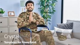  Presentation with army equal opportunity - Slide deck enhanced with arab-man-wearing-camouflage-army background and a violet colored foreground