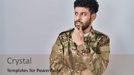  Presentation with army - Presentation theme enhanced with arab-man-wearing-camouflage-army and a coral colored foreground