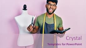  Presentation with beard - Presentation theme featuring arab-man-with-beard-dressmaker background and a lemonade colored foreground