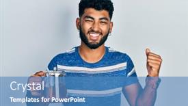  Presentation with traditional - Slides with arab-man-with-beard-holding background and a teal colored foreground