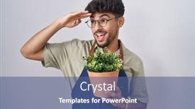 Presentation with hand holding plant - PPT layouts with arab-man-with-beard-holding background and a ocean colored foreground