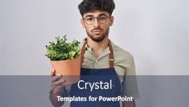  Presentation with green morning - Slide set featuring arab-man-with-beard-holding background and a ocean colored foreground