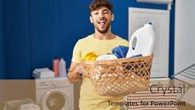  Presentation with laundry detergent - Slides with arab-man-with-beard-holding background and a coral colored foreground