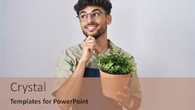  Presentation with hand holding plant - Presentation theme enhanced with arab-man-with-beard-holding background and a coral colored foreground