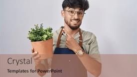  Presentation with forefinger - Presentation theme featuring arab-man-with-beard-holding background and a coral colored foreground