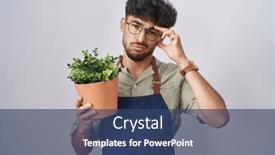  Presentation with hand holding plant - Presentation theme enhanced with arab-man-with-beard-holding background and a ocean colored foreground