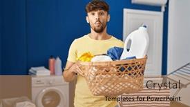  Presentation with laundry detergent - Slide set consisting of arab-man-with-beard-holding and a coral colored foreground
