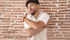  Presentation with confident love - PPT theme featuring arab-man-with-beard-standing background and a coral colored foreground