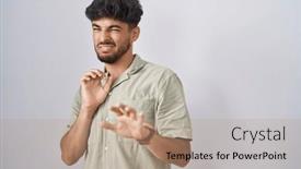  Presentation with arab - Slides with arab-man-with-beard-standing background and a coral colored foreground