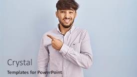  Presentation with forefinger - Slide deck consisting of arab-man-with-beard-standing background and a light gray colored foreground