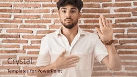  Presentation with bricks - Presentation consisting of arab-man-with-beard-standing background and a soft green colored foreground