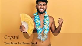  Presentation with hawaiian - Presentation theme having arab-man-with-beard-wearing background and a gold colored foreground