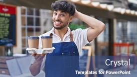  Presentation with waiter - Slides with arab-man-with-beard-wearing background and a ocean colored foreground