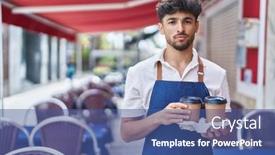  Presentation with restaurant waiter - Presentation theme having arab-man-with-beard-wearing background and a ocean colored foreground