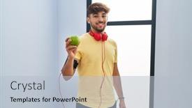  Presentation with green apple - PPT layouts enhanced with arab-man-with-beard-wearing background and a light blue colored foreground
