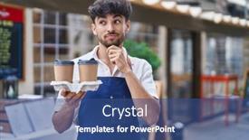  Presentation with restaurant waiter - Slides featuring arab-man-with-beard-wearing background and a ocean colored foreground