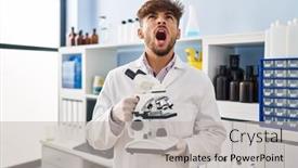  Presentation with mad scientist - Presentation theme enhanced with arab-man-with-beard-working background and a light gray colored foreground