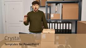  Presentation with scanner - Slide set featuring arab-man-with-beard-working background and a coral colored foreground