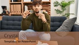  Presentation with depression - Presentation design having arab-man-with-beard-working background and a coral colored foreground