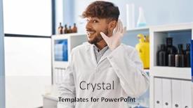  Presentation with hearing - PPT theme having arab-man-with-beard-working background and a light gray colored foreground