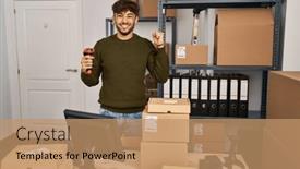  Presentation with scanner - Slides consisting of arab-man-with-beard-working background and a coral colored foreground