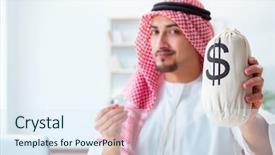  Presentation with cryptocurrency - Slide set consisting of arab man with bitcoin background and a sky blue colored foreground