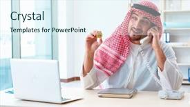  Presentation with mining - PPT theme enhanced with arab man with bitcoin background and a sky blue colored foreground