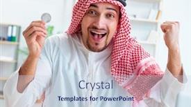  Presentation with mining - Presentation theme consisting of arab man with bitcoin in cryptocurrency mining concept background and a lemonade colored foreground