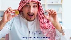  Presentation with mining - Presentation design featuring arab man with bitcoin in cryptocurrency mining concept background and a lemonade colored foreground