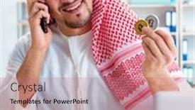  Presentation with gold mine tunnel gold mining - Amazing PPT layouts having arab-man-with-bitcoin backdrop and a coral colored foreground