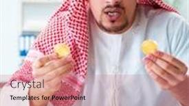  Presentation with mining - Beautiful theme featuring arab-man-with-bitcoin backdrop and a coral colored foreground